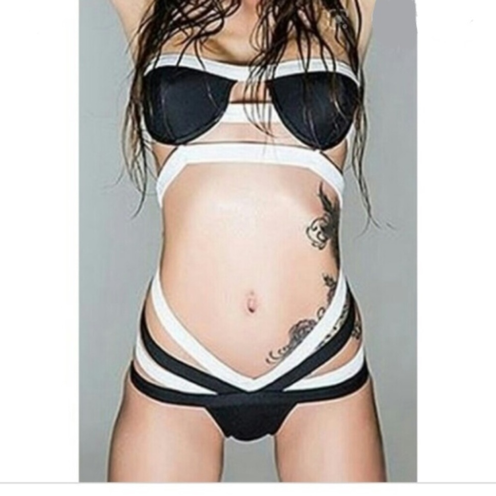 Strapless Bandage Hollow Out One-Piece Swimwear